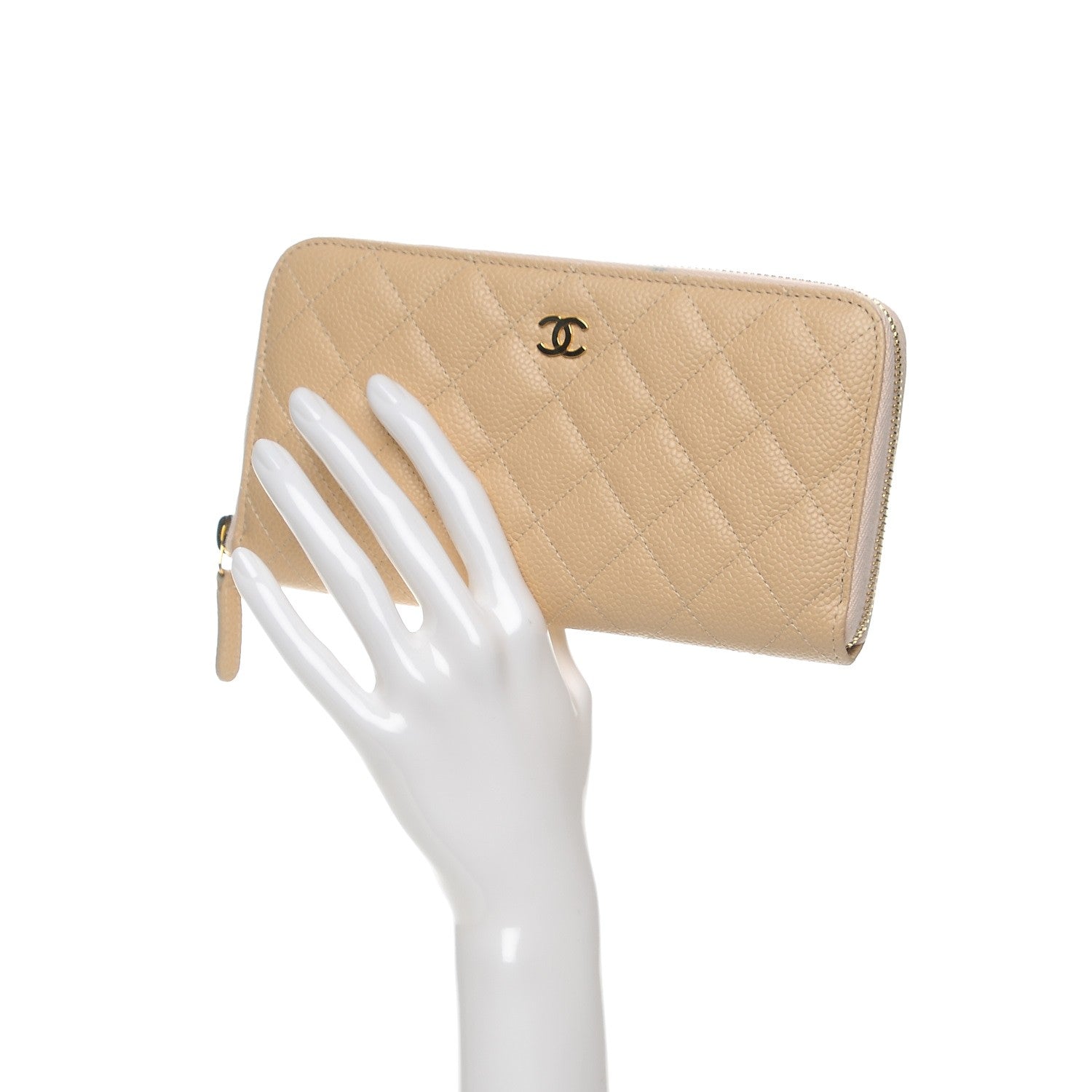 Chanel Caviar Quilted Large Gusset Zip Around Wallet Beige Clair 2 of 10