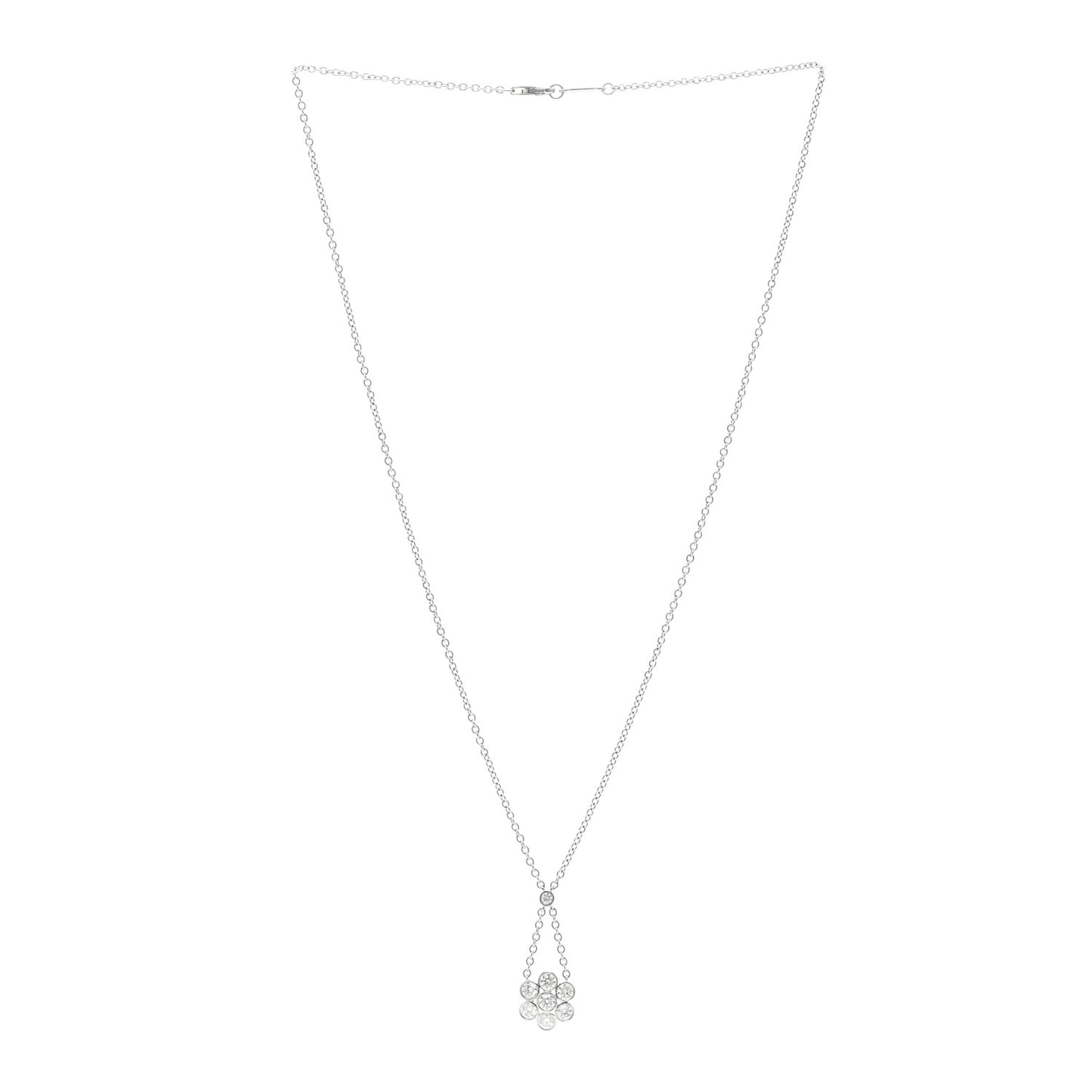 Platinum Diamond Swing Flower Drop Pendant Necklace