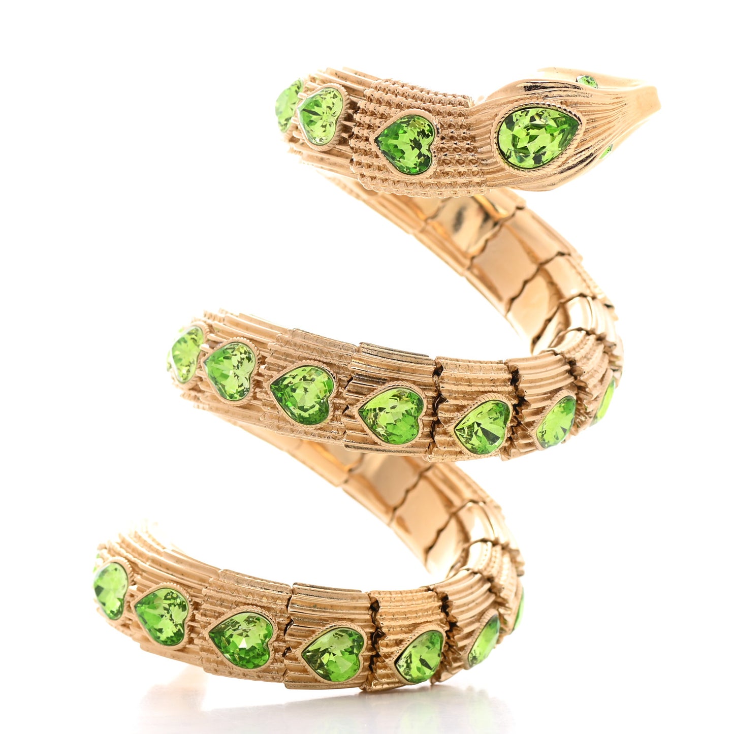 Crystal Heart Triple Wrap Snake Bracelet M Green Gold