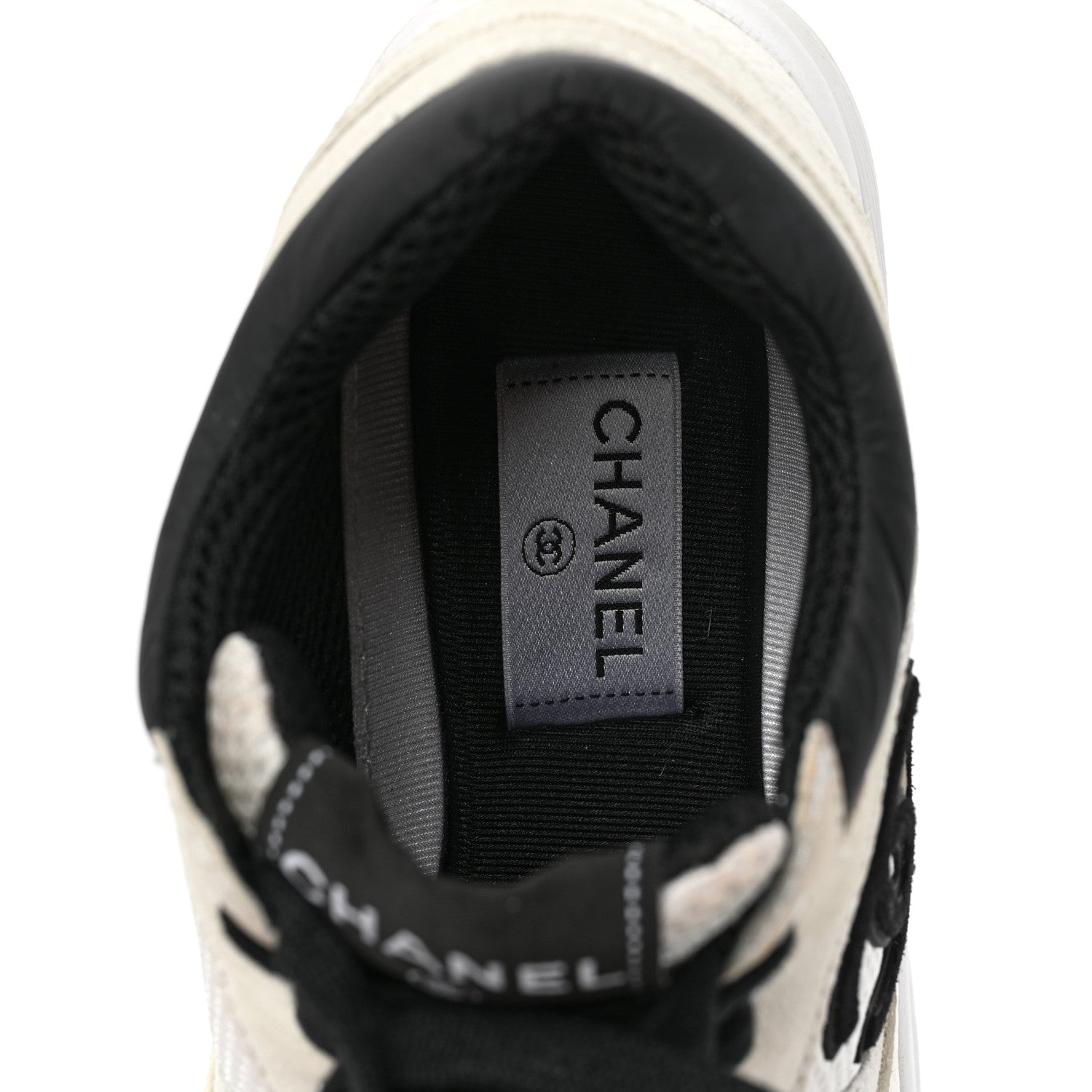 Chanel Mesh Suede Grained Calfskin Womens CC Sneakers 38 Black White 6 of 8