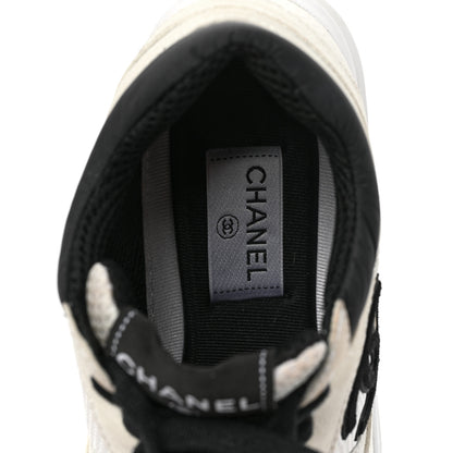 Chanel Mesh Suede Grained Calfskin Womens CC Sneakers 38 Black White 6 of 8