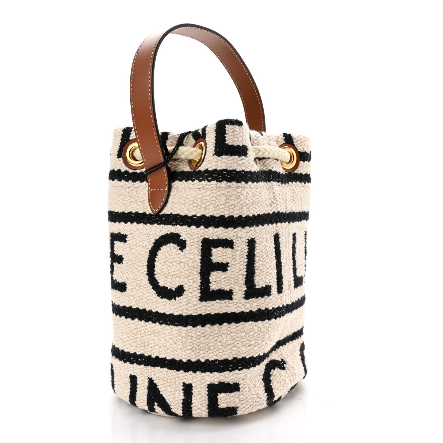 All Over Textile Calfskin Striped Teen Drawstring Bag White Black