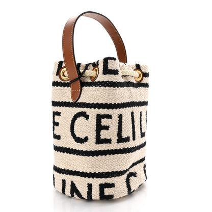 Celine All Over Textile Calfskin Striped Teen Drawstring Bag White Black 3 of 11