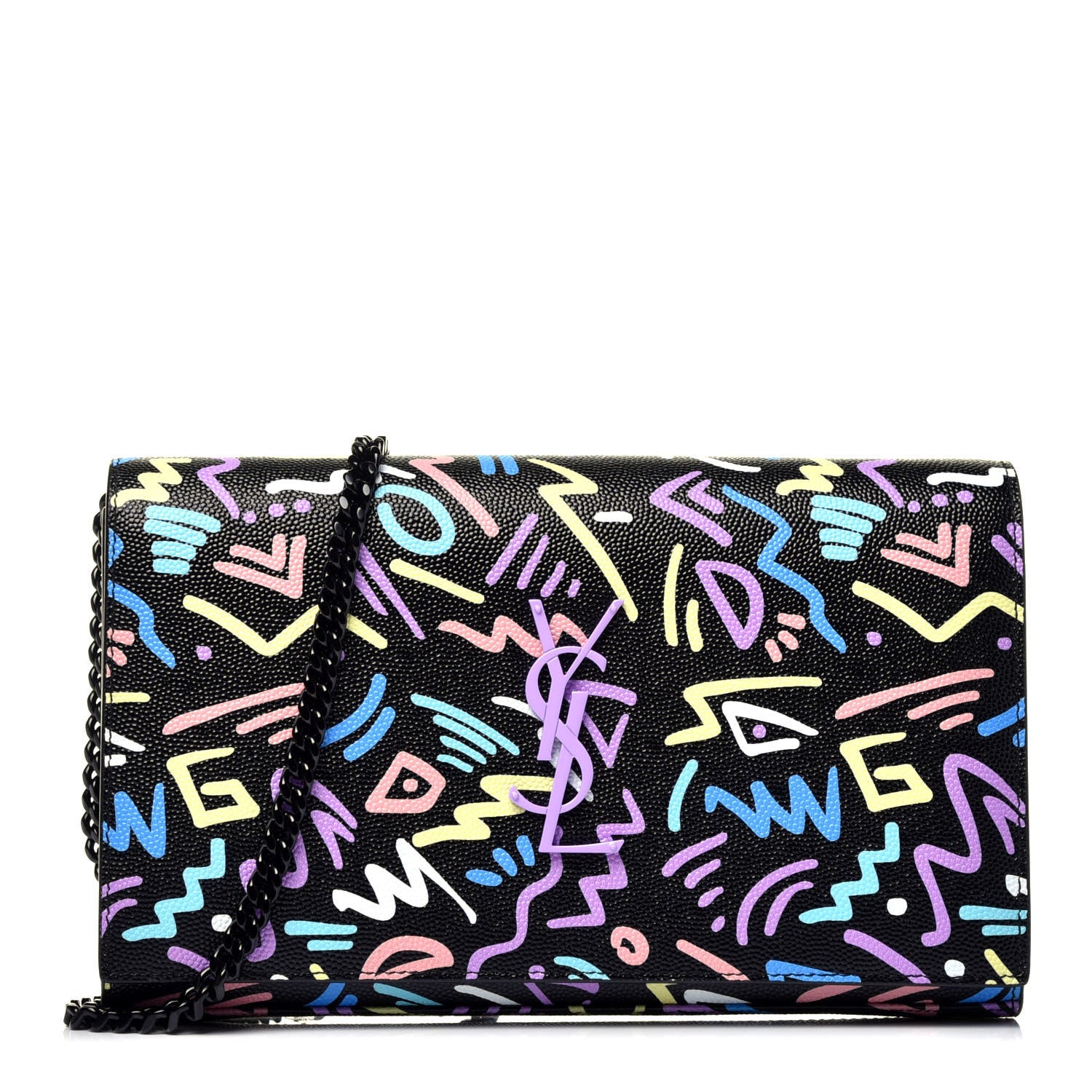 Saint Laurent Grain De Poudre Medium Classic Monogram Multicolor Graphic Print Chain Wallet Black 1 of 9