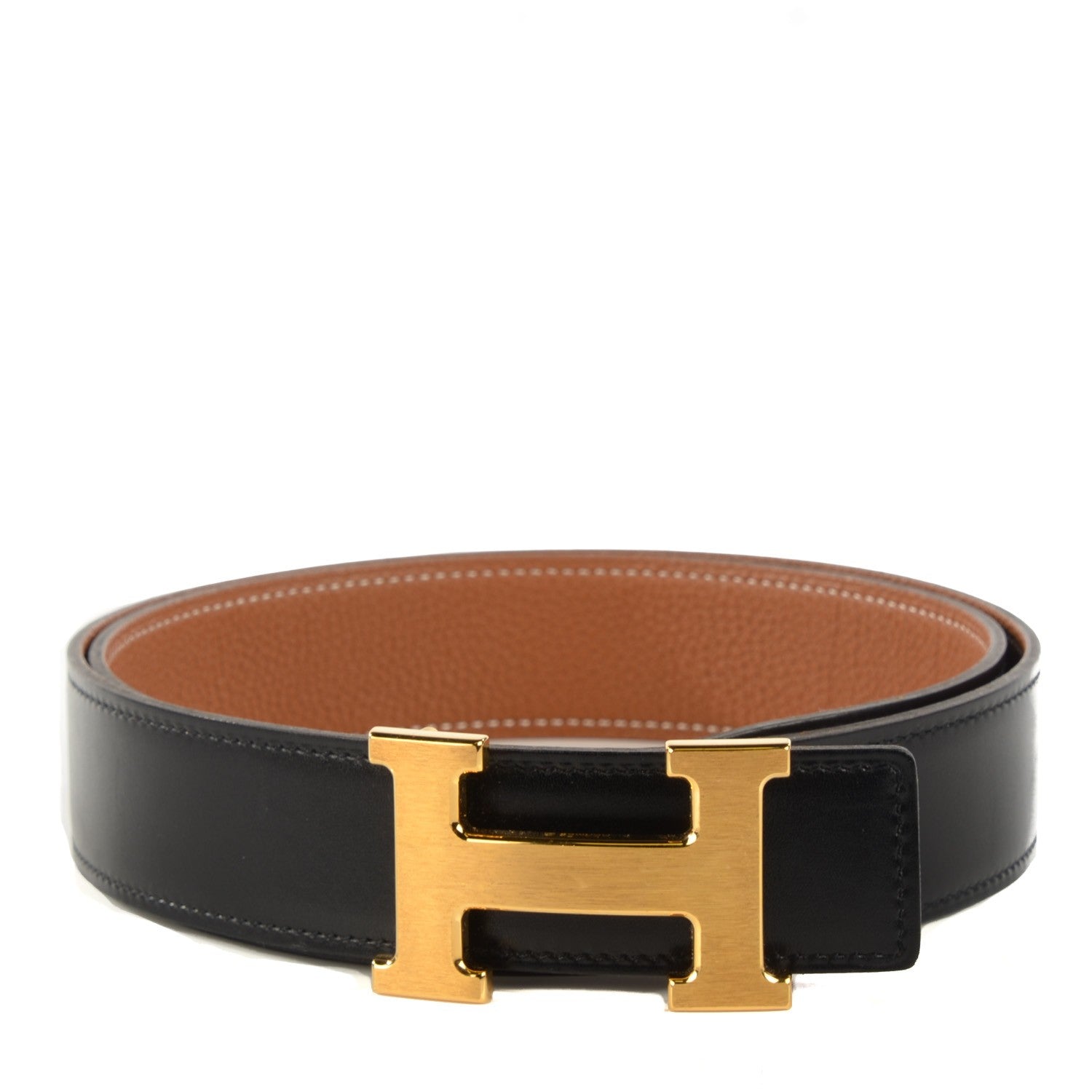 Hermes Box Togo 32mm H Belt 85 Black Gold 1 of 8