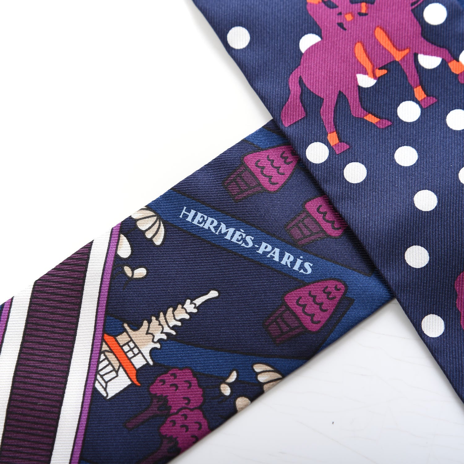 Hermes Silk Les Nouveaux Amoureux de Paris Twilly Marine Violet White 3 of 3