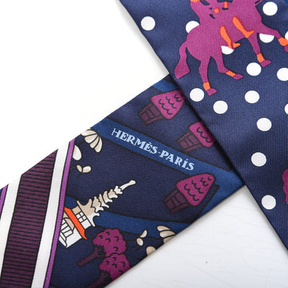 Hermes Silk Les Nouveaux Amoureux de Paris Twilly Marine Violet White 3 of 3