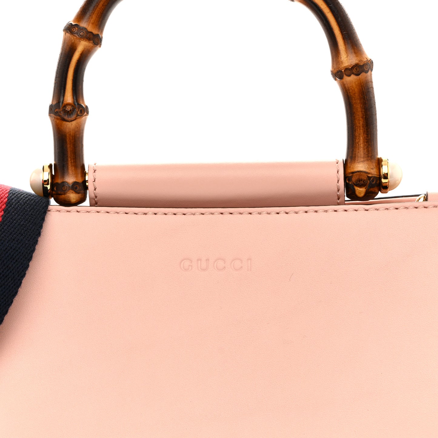 Nappa Bamboo Web Small Nymphaea Top Handle Bag Perfect Pink Mystic White