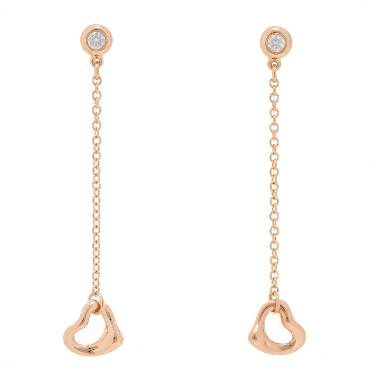 18K Rose Gold Diamond Elsa Peretti Diamonds by the Yard Open Heart Earrings