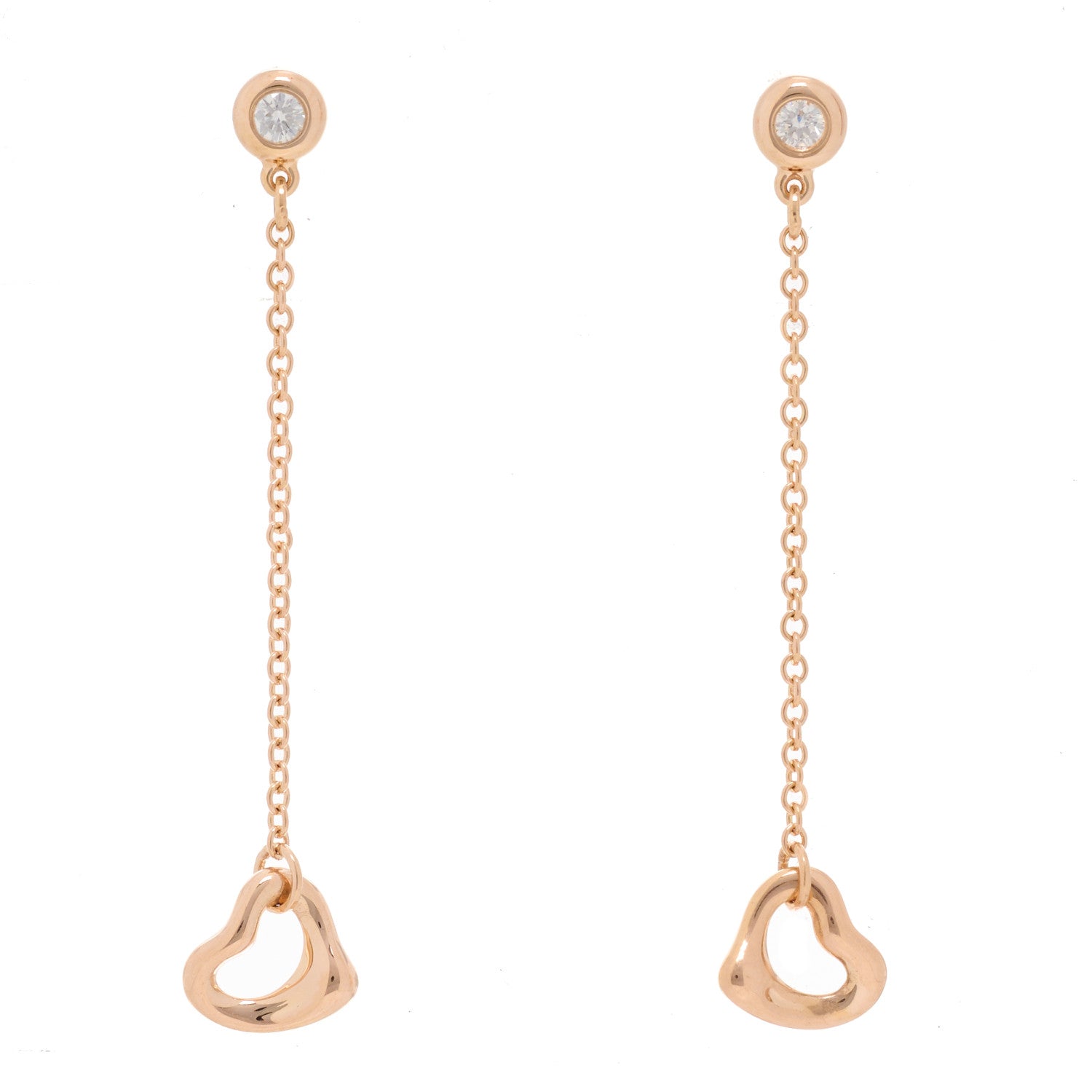 Tiffany 18K Rose Gold Diamond Elsa Peretti Diamonds by the Yard Open Heart Earrings 1 of 4