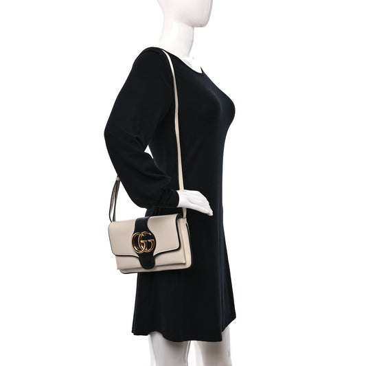Vitello Palmellato Lux Bi-Color Small Arli Flap Shoulder Bag Mystic White Black