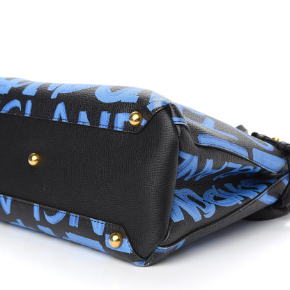 Burberry Grainy Calfskin Graffiti Print Medium Banner Tote Black 9 of 9