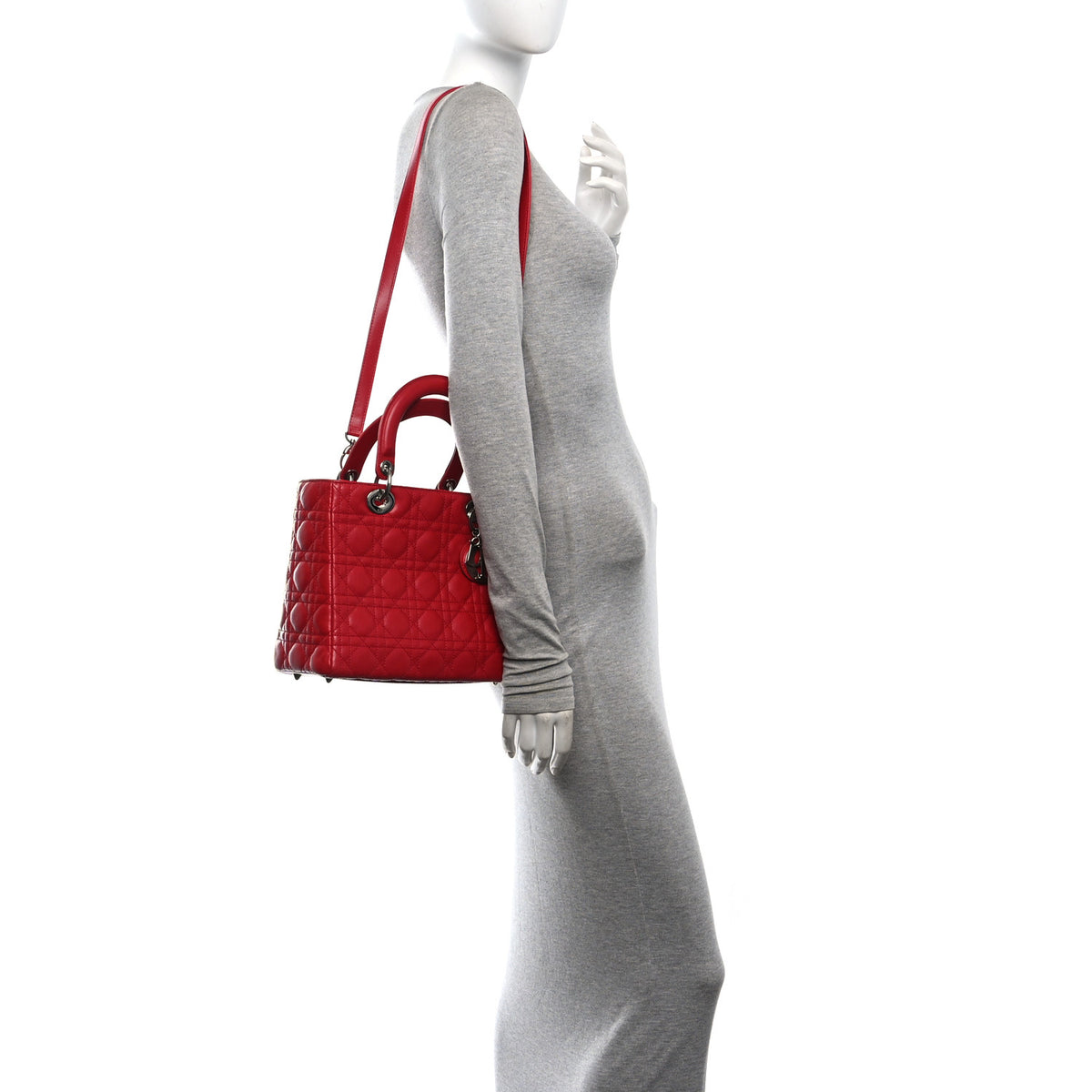 Christian Dior Lambskin Cannage Medium Lady Dior Red 2 of 10