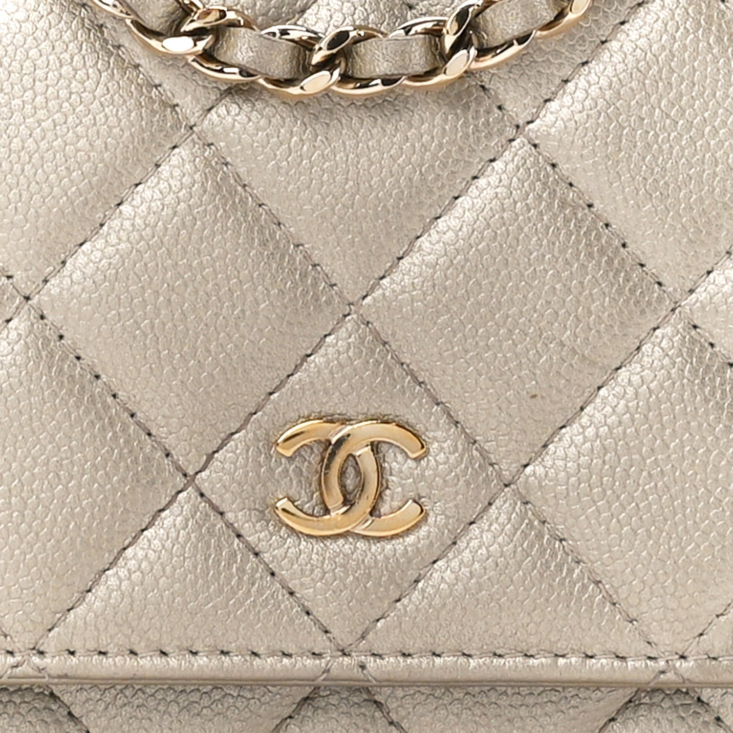 Chanel Pearly Caviar Quilted Wallet On Chain WOC Light Gold 9 of 13