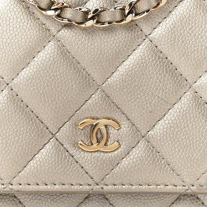 Chanel Pearly Caviar Quilted Wallet On Chain WOC Light Gold 9 of 13