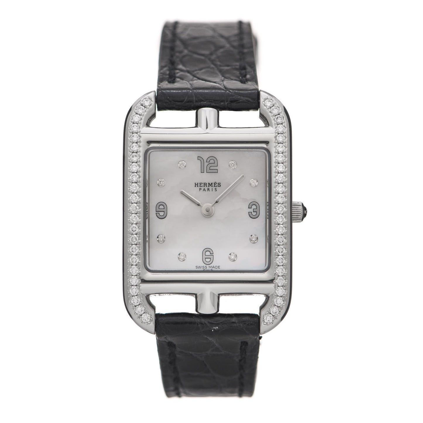 Stainless Steel Alligator Diamond Bezel Mother of Pearl 23mm Cape Cod Quartz Watch Noir