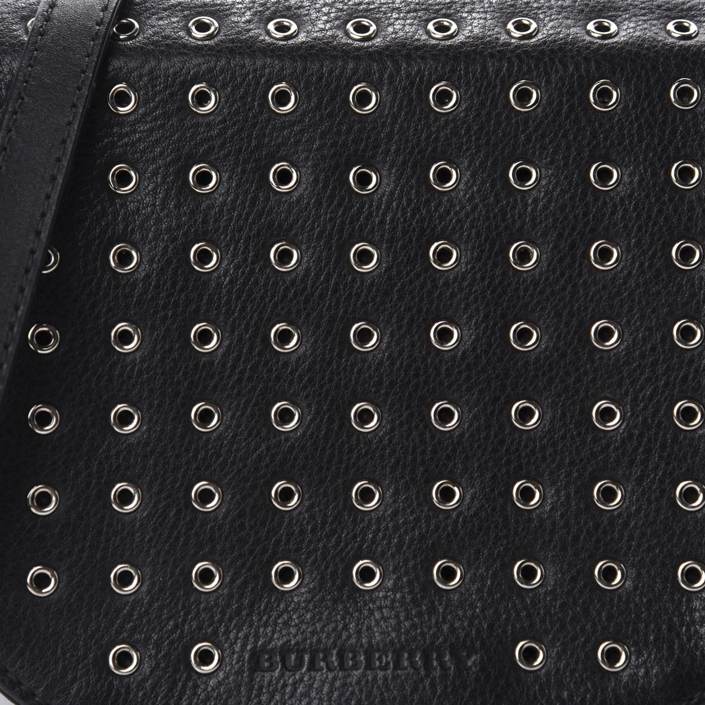 Grained Calfskin Eyelet Small Zip Crossbody Bag Black