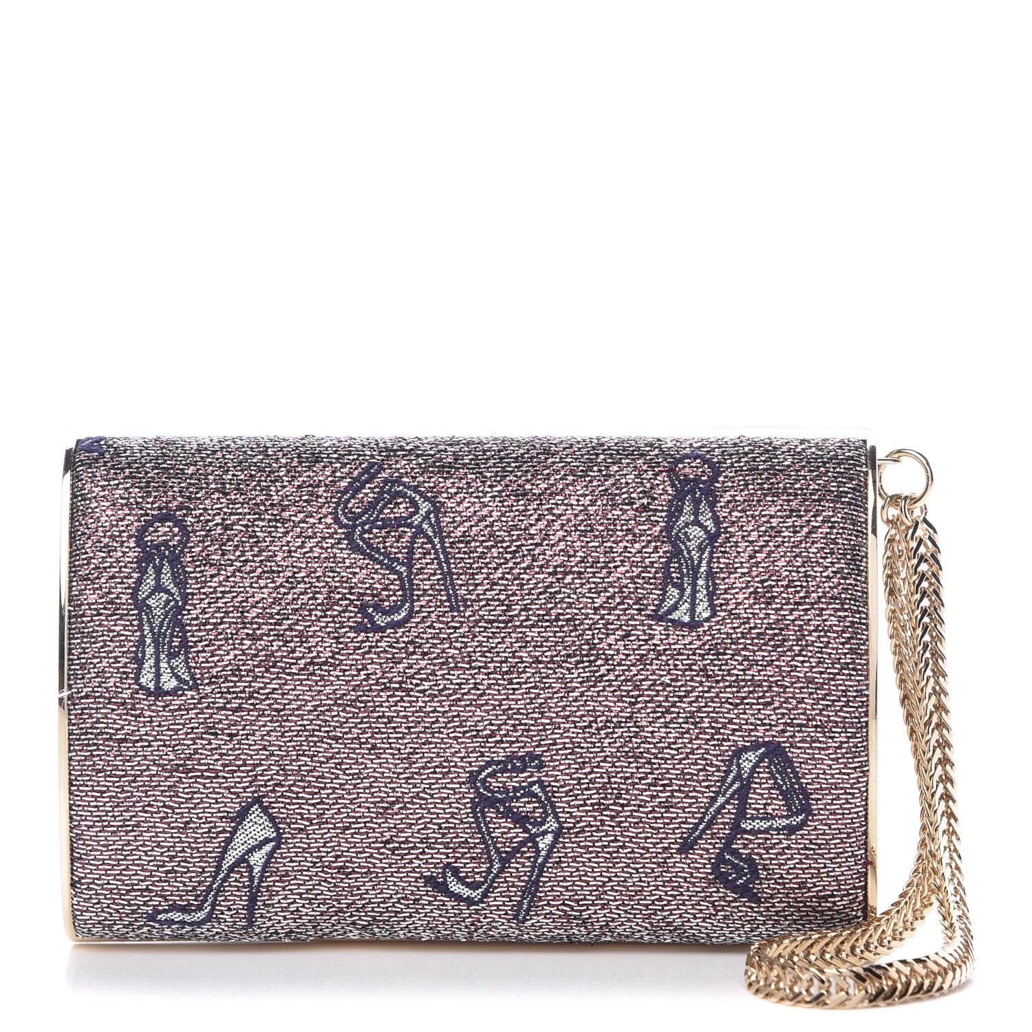 Jimmy Choo Glitter Shoe Printed Clutch Gold 1 of 8