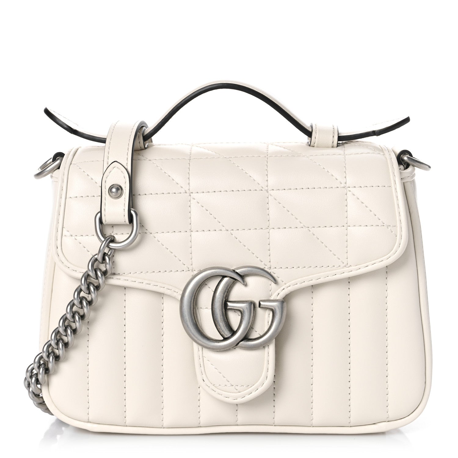 Gucci Calfskin Matelasse Aria Mini GG Marmont Top Handle Shoulder Bag Mystic White 1 of 9