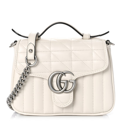 Gucci Calfskin Matelasse Aria Mini GG Marmont Top Handle Shoulder Bag Mystic White 1 of 9
