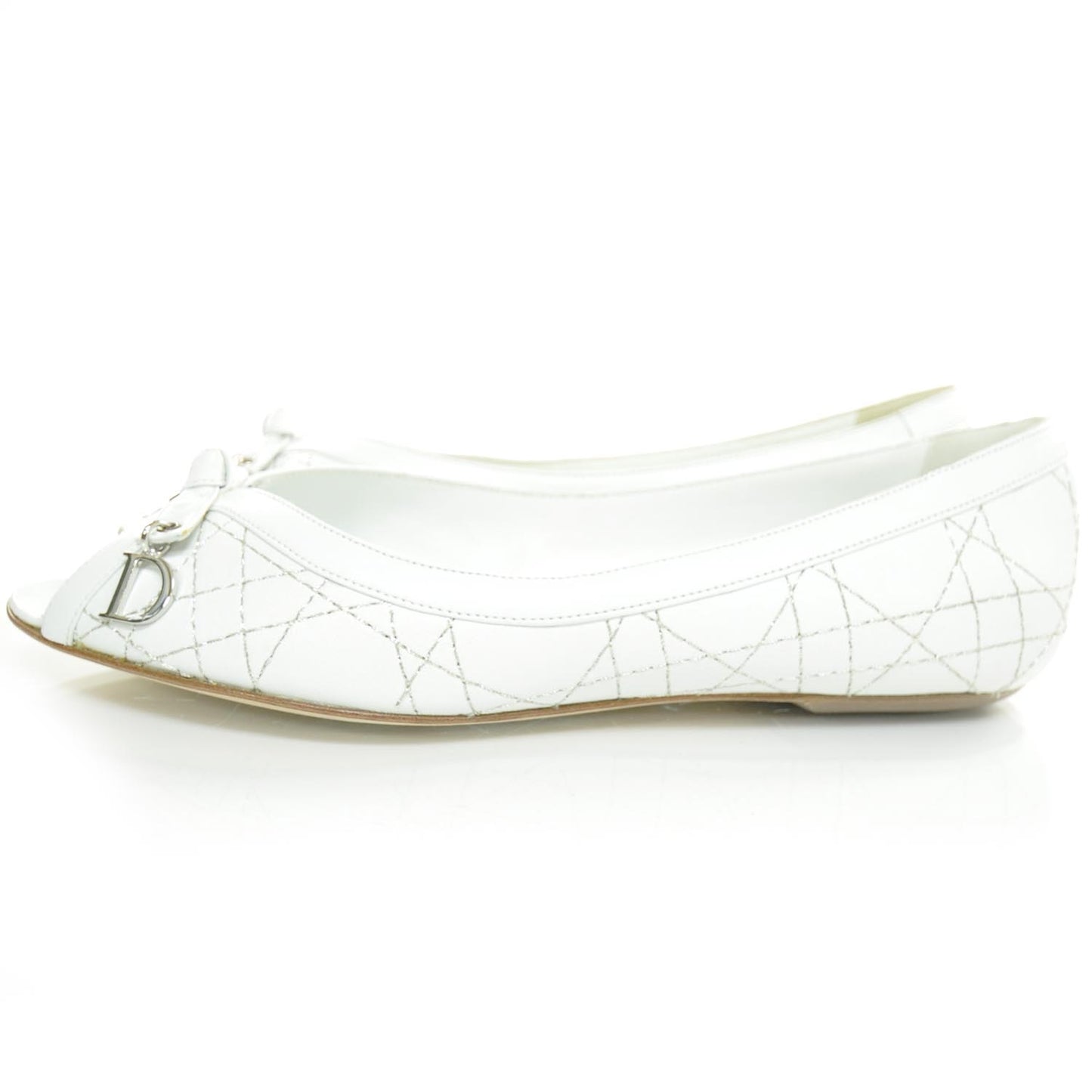 Leather Cannage Peep Toe Ballerina Flats 35.5 White