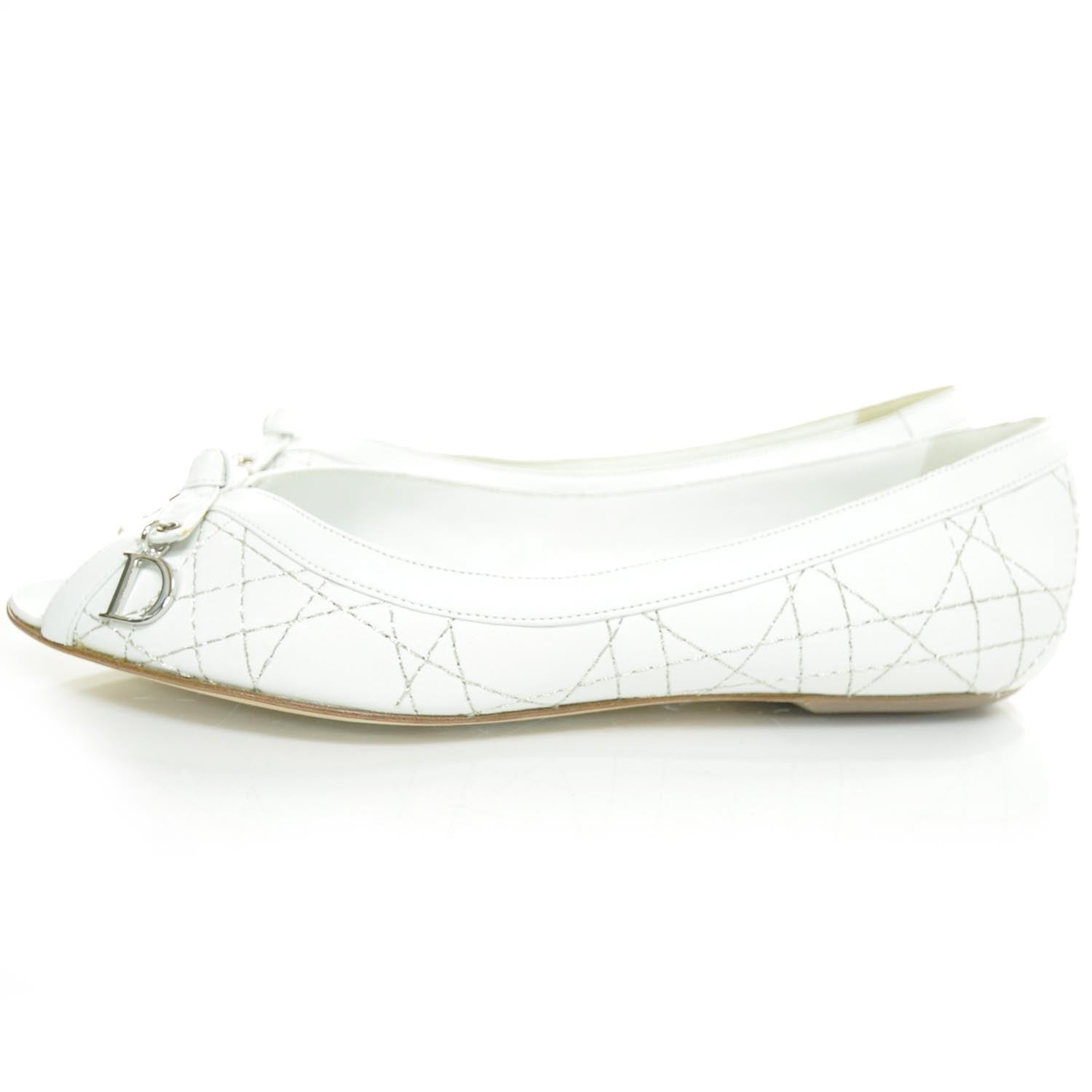 Christian Dior Leather Cannage Peep Toe Ballerina Flats 35.5 White 2 of 10