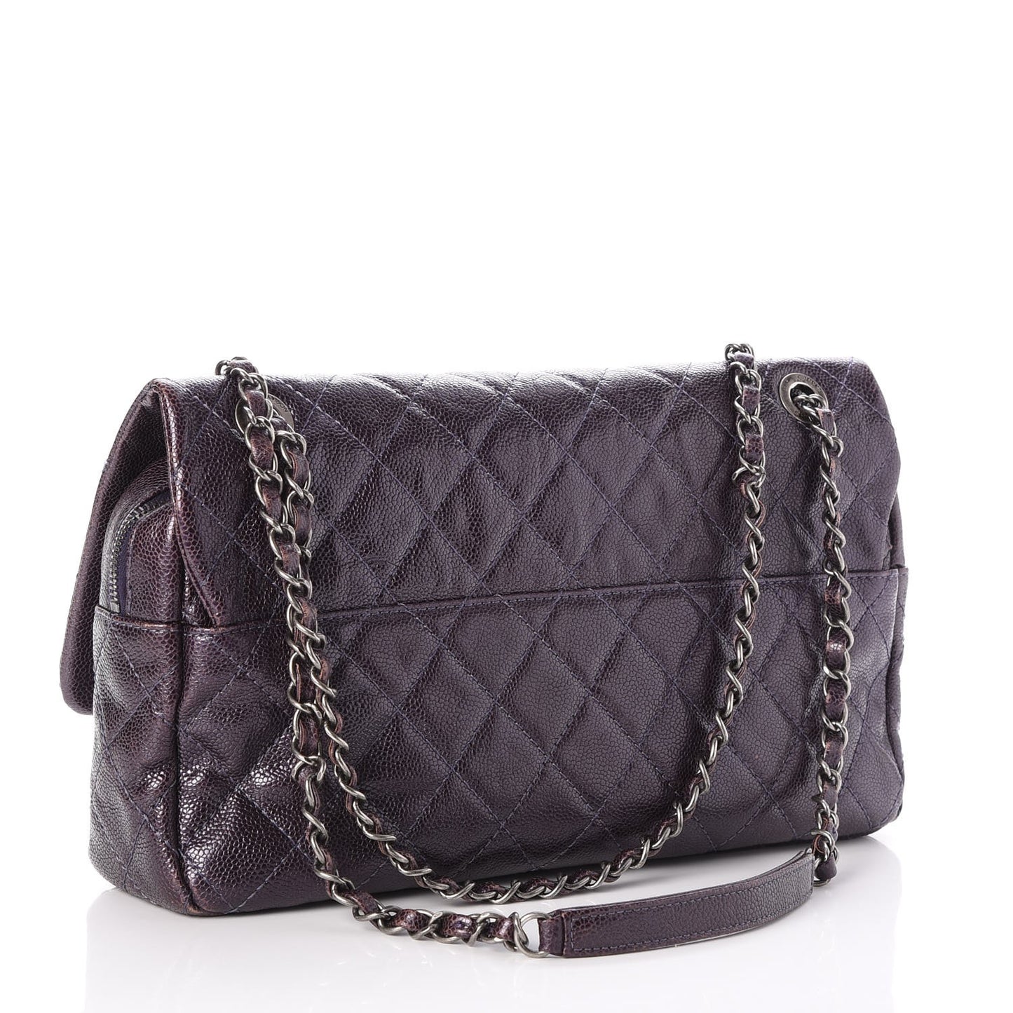Iridescent Caviar Quilted Large Chic Flap Violet