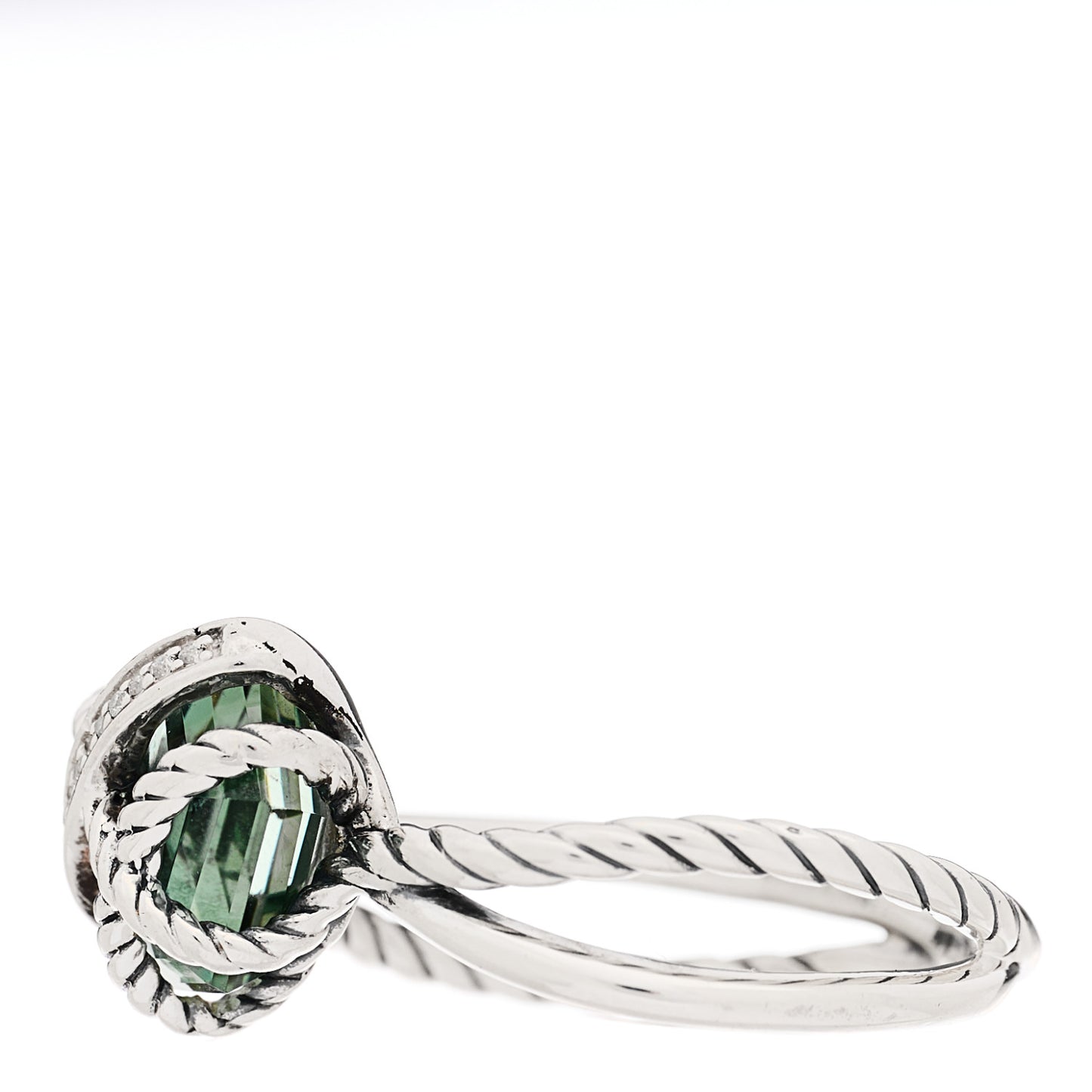 Sterling Silver Diamond Prasiolite 10mm Cable Wrap Ring 54 7