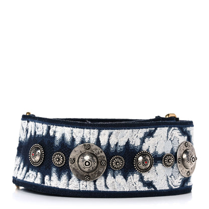 Christian Dior Canvas Embroidered Studded Tie Dye Shoulder Strap Blue 2 of 6