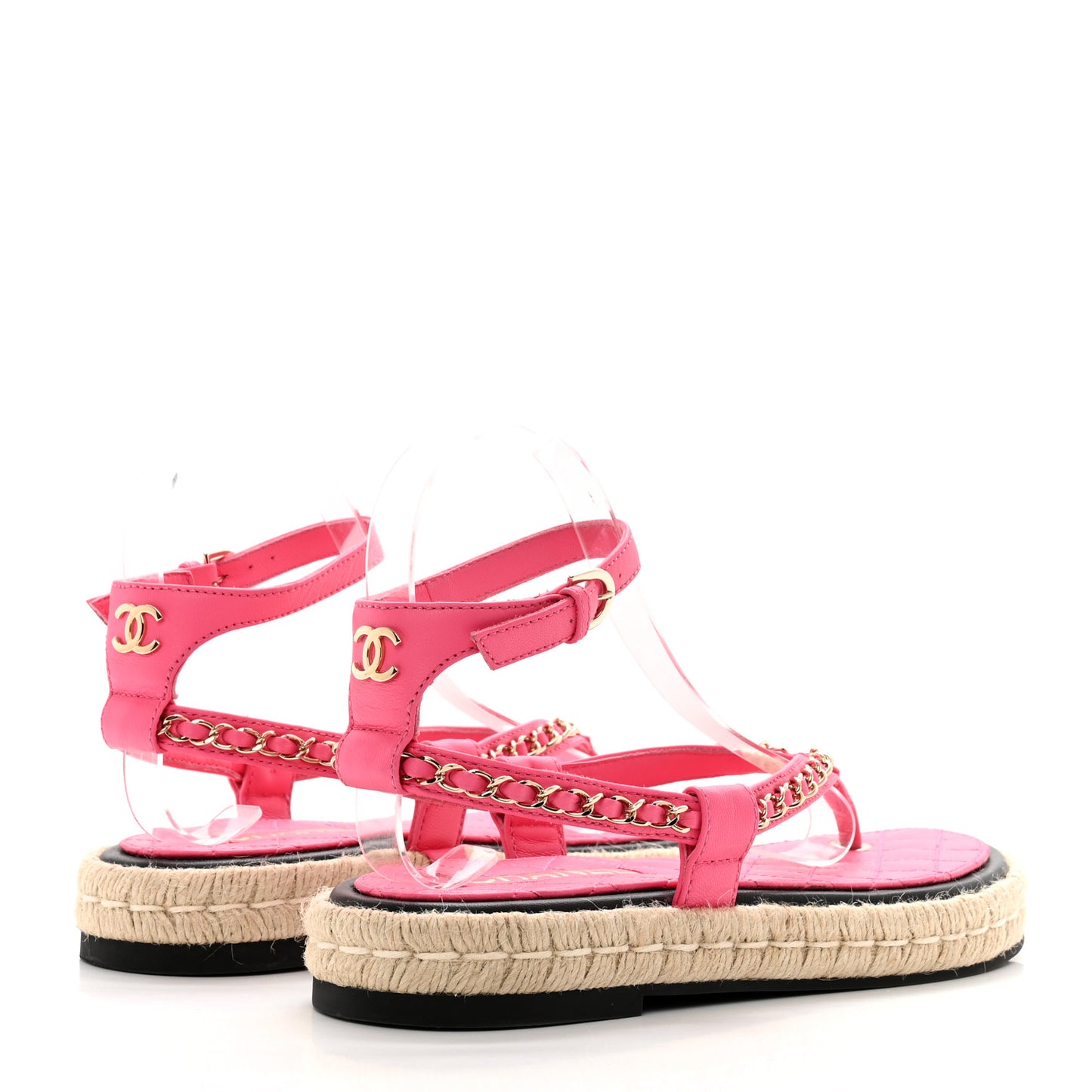 Lambskin Chain CC Thong Espadrille Sandals 37 Pink
