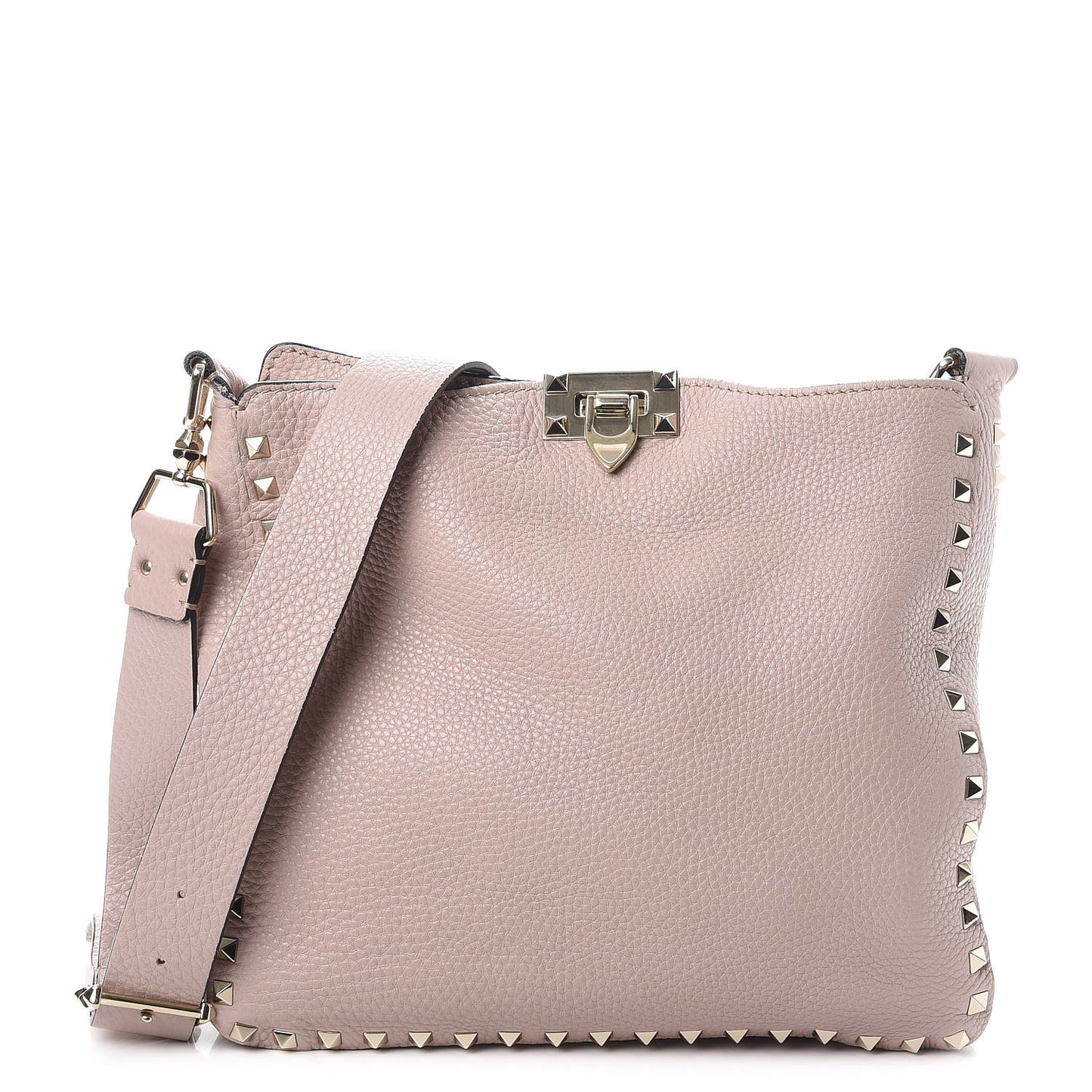 Pebbled Calfskin Small Rockstud Flip-Lock Messenger Bag Poudre