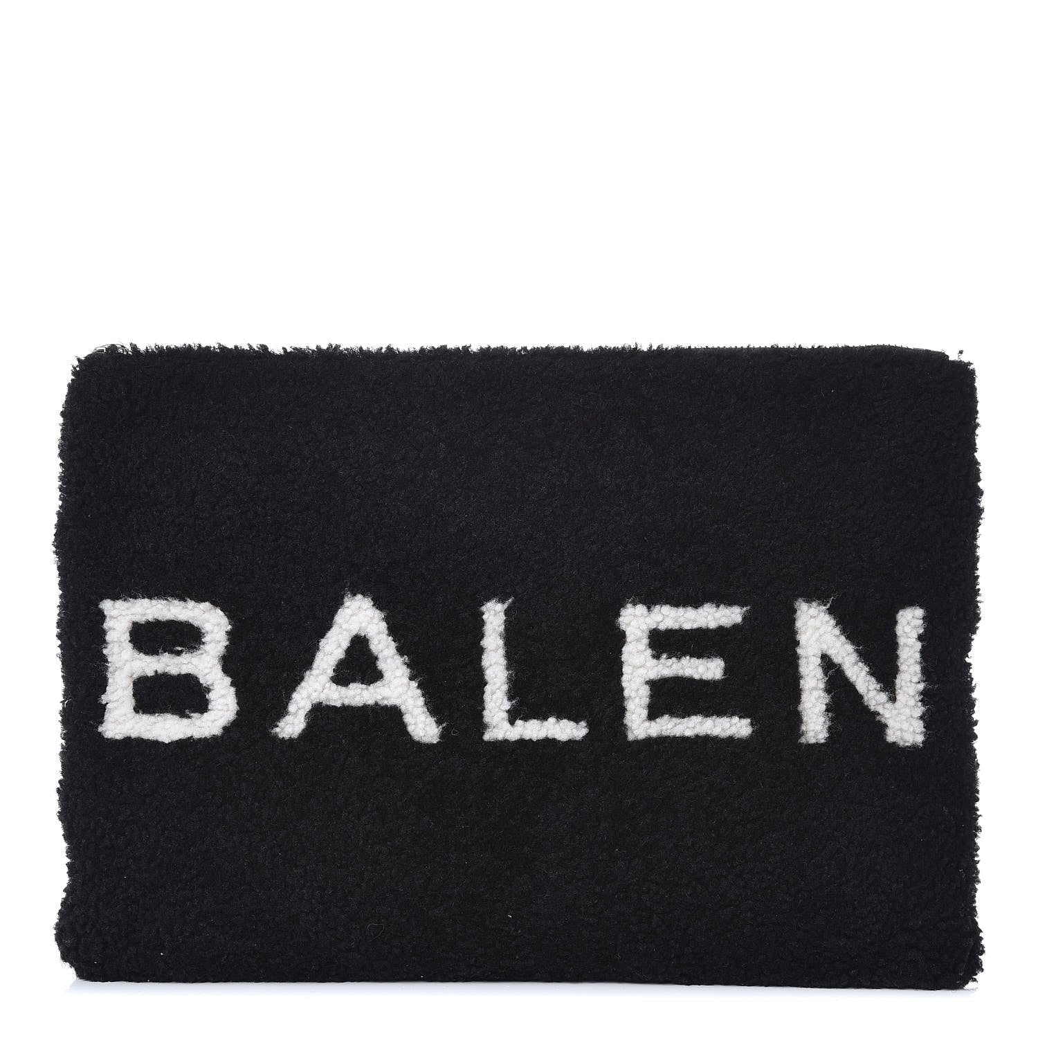 Balenciaga Sheepskin Shearling Contrasted Logo Large Zip Pouch Black 1 of 7