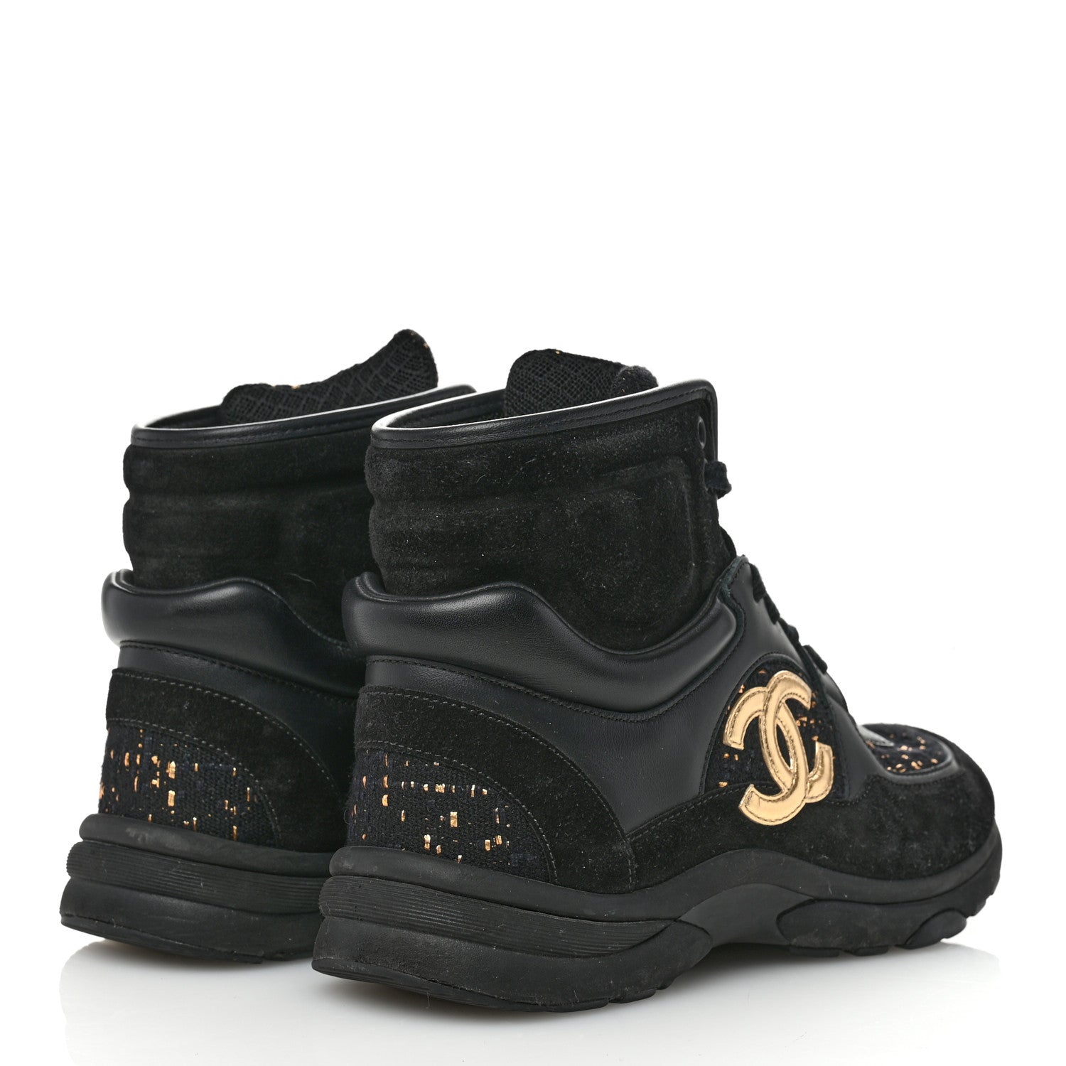 Chanel Velour Tweed CC High Top Sneakers 38 Black Gold 5 of 10
