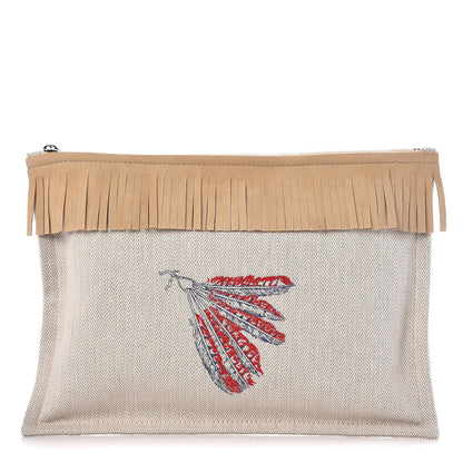 Hermes Toile Velvet Lambskin Tipi Print Flat Case Beige Coyote 1 of 8