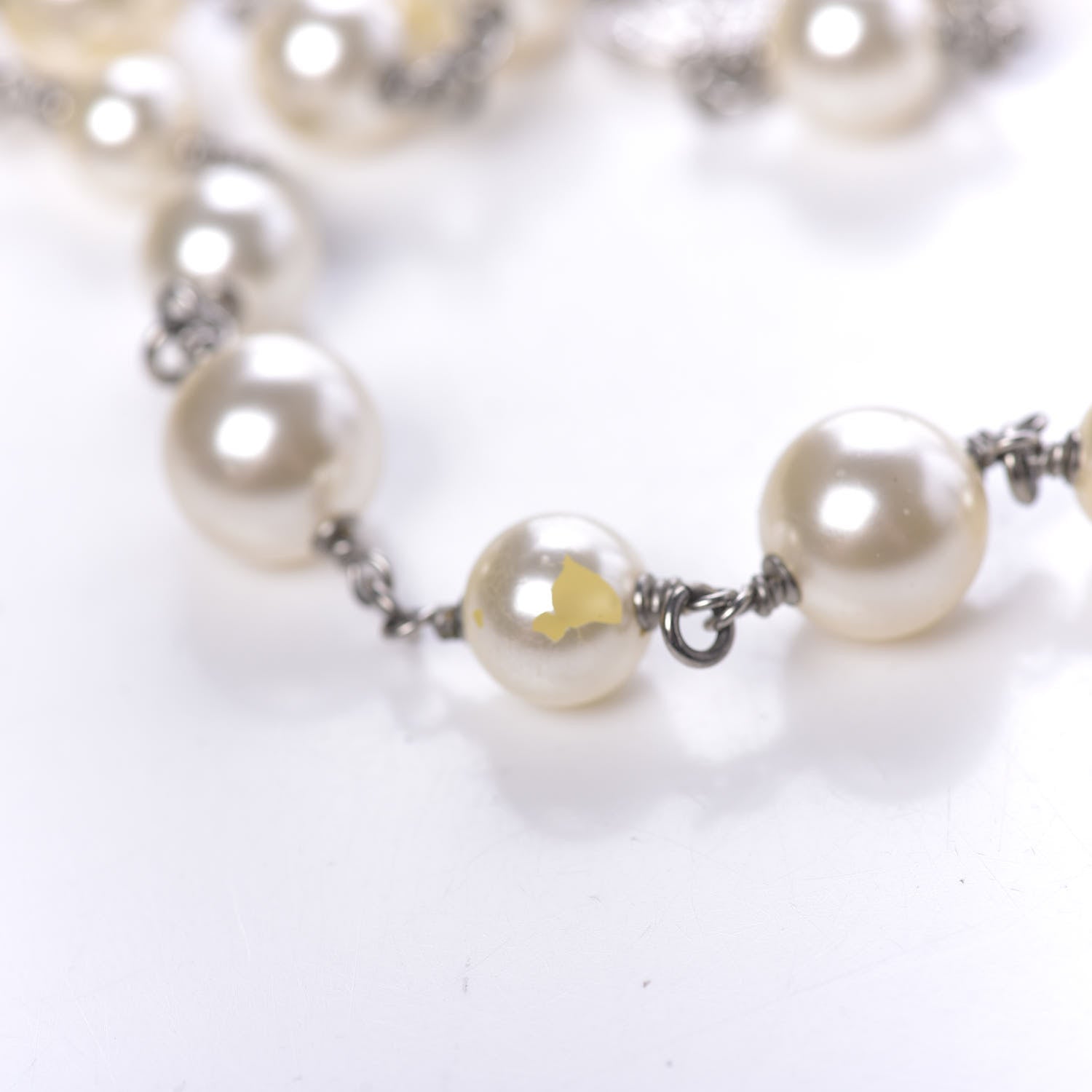Chanel Graduated Pearl Crystal CC Long Necklace Silver 8 of 10