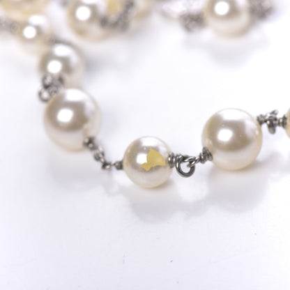 Chanel Graduated Pearl Crystal CC Long Necklace Silver 8 of 10