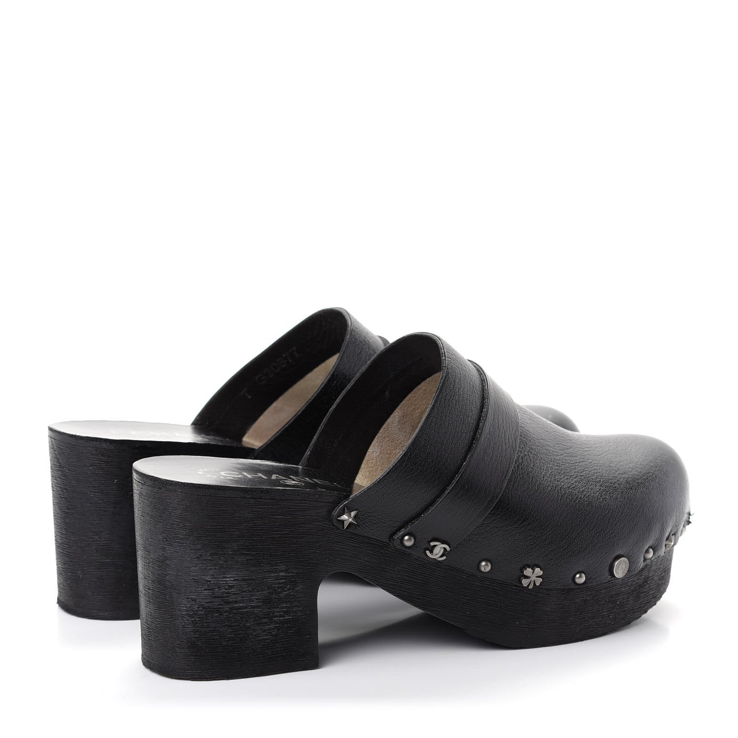 Chanel Calfskin CC Lucky Charms Studded Clogs 40 Black 4 of 10