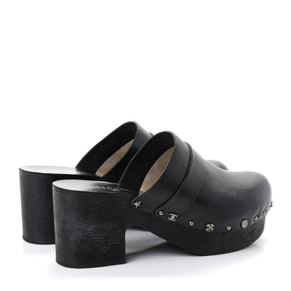 Chanel Calfskin CC Lucky Charms Studded Clogs 40 Black 4 of 10