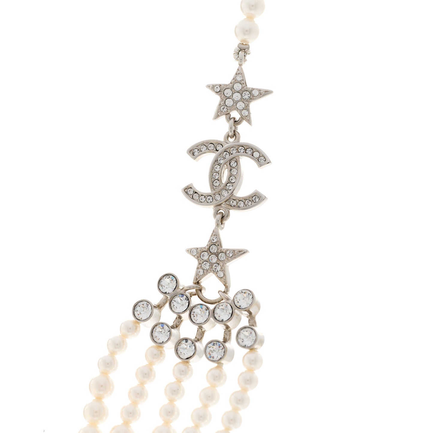 Pearl Crystal Star CC Multi Strand Necklace Pearly White Silver