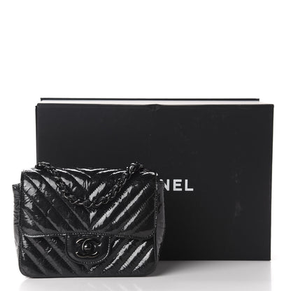 Chanel Metallic Patent Crumpled Calfskin Chevron Quilted Mini Square Flap Black 11 of 11