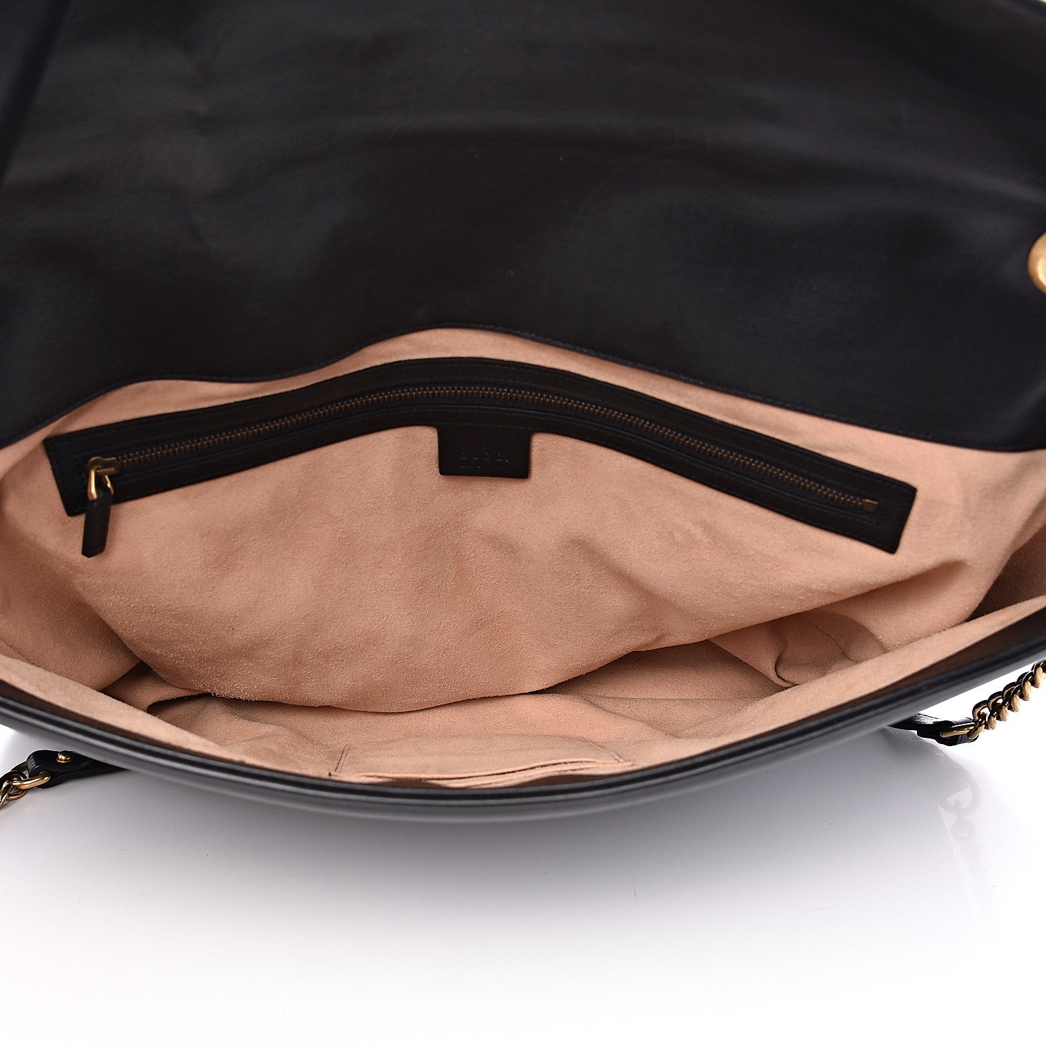 Gucci Calfskin Matelasse Maxi GG Marmont Top Handle Shoulder Bag Black 4 of 17