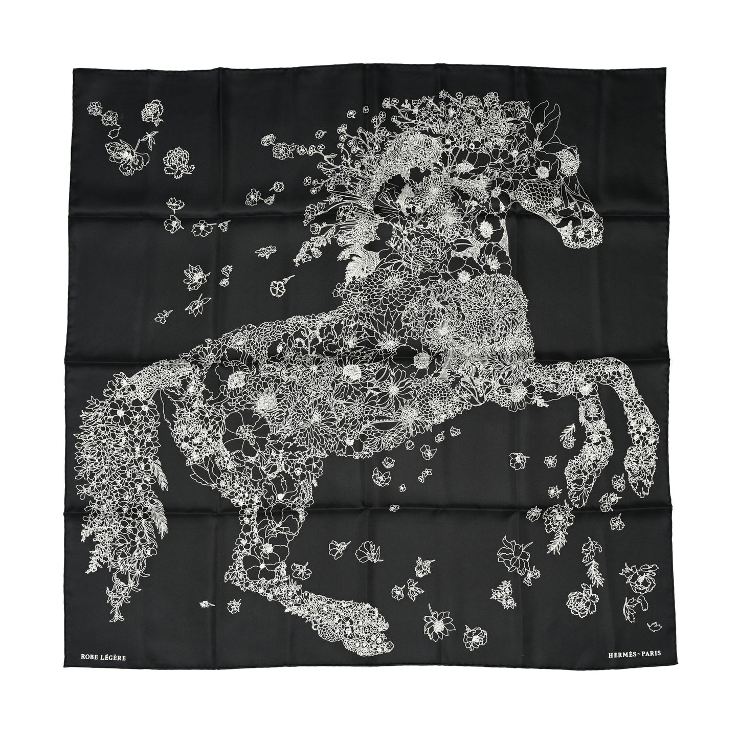 Silk Twill Robe Legere Scarf 90 Black White