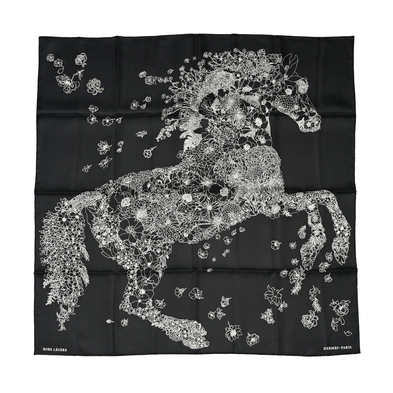 Hermes Silk Twill Robe Legere Scarf 90 Black White 1 of 4