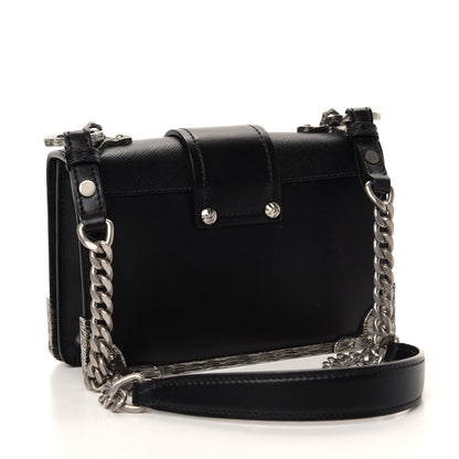 Prada Crystal City Calf Saffiano Cahier Shoulder Bag Black 3 of 9