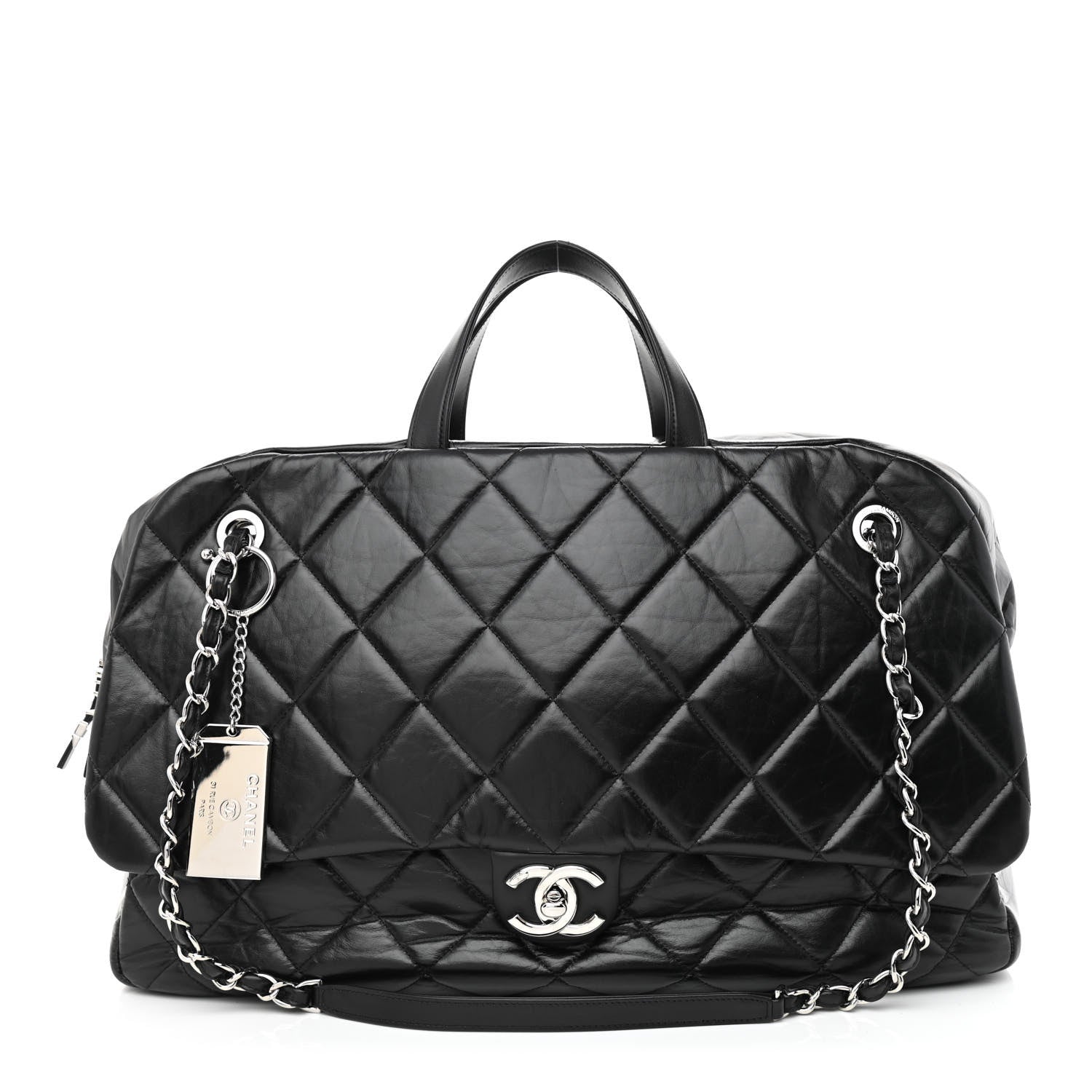 Chanel Aged Calfskin Quilted Large Express Bowling Bag Black 1 of 10