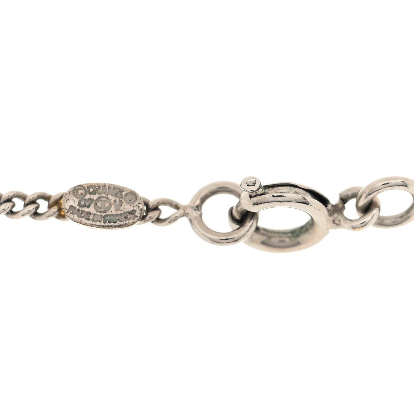 Enamel CC Necklace Silver White