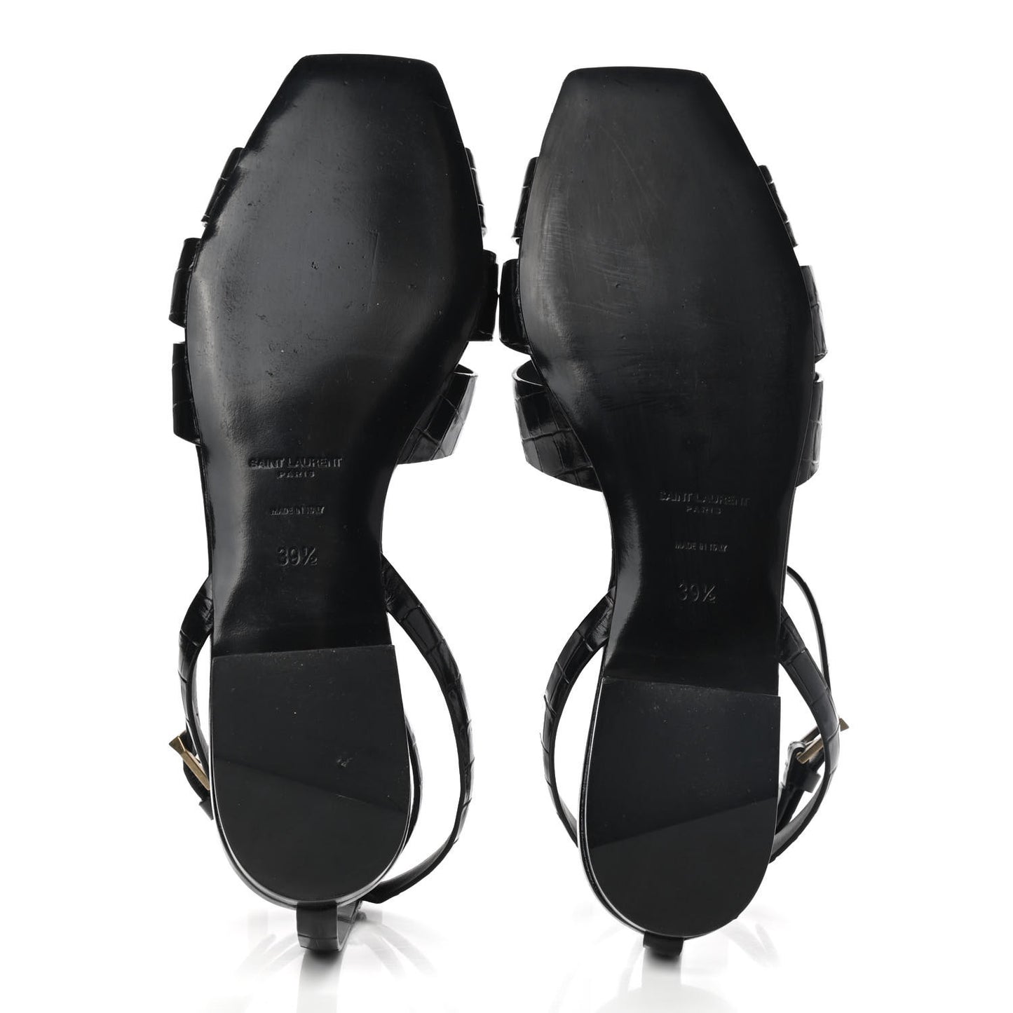 Calfskin Crocodile Embossed Tribute 05 Ankle Strap Sandals 39.5 Black