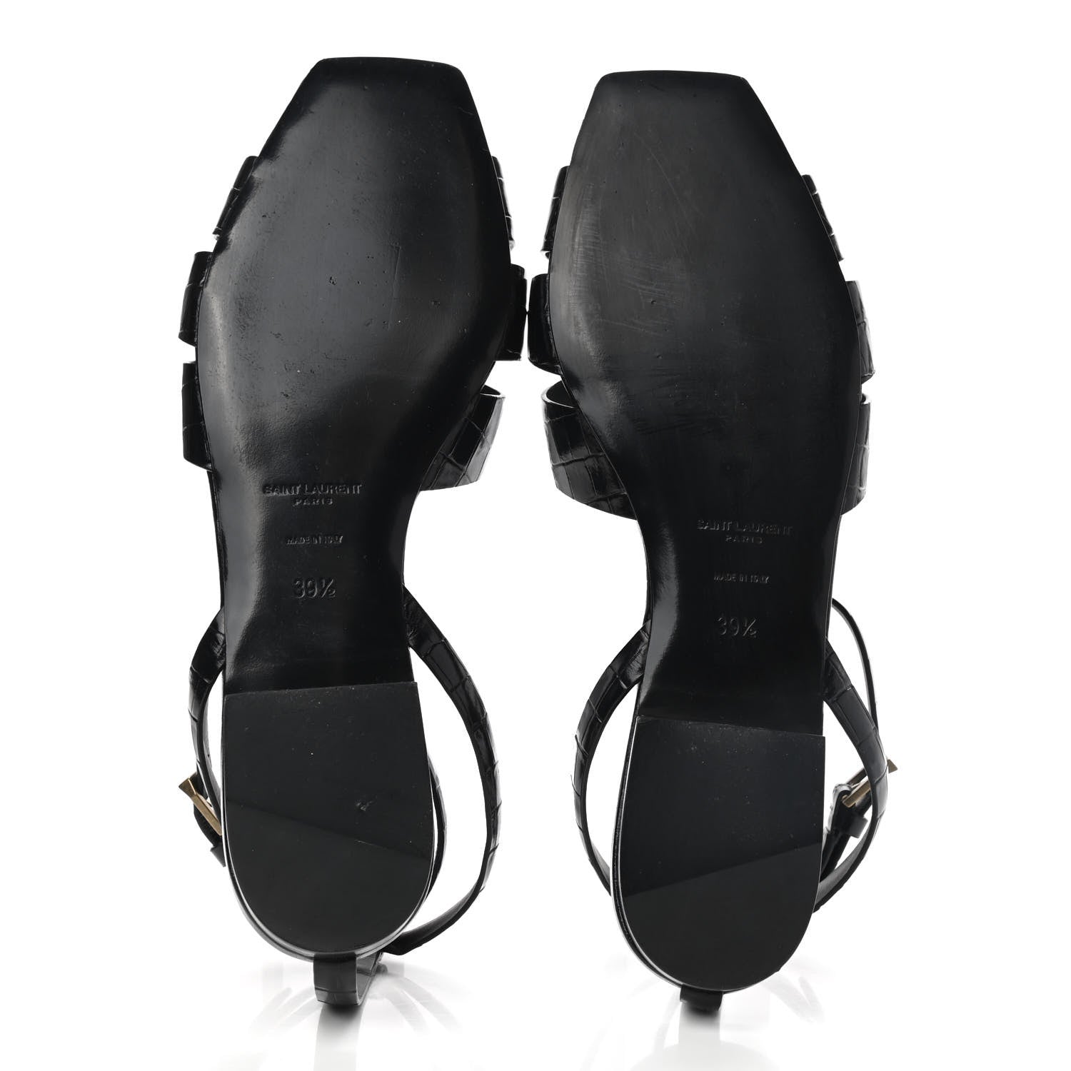 Saint Laurent Calfskin Crocodile Embossed Tribute 05 Ankle Strap Sandals 39.5 Black 5 of 9
