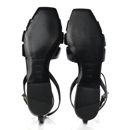Saint Laurent Calfskin Crocodile Embossed Tribute 05 Ankle Strap Sandals 39.5 Black 5 of 9