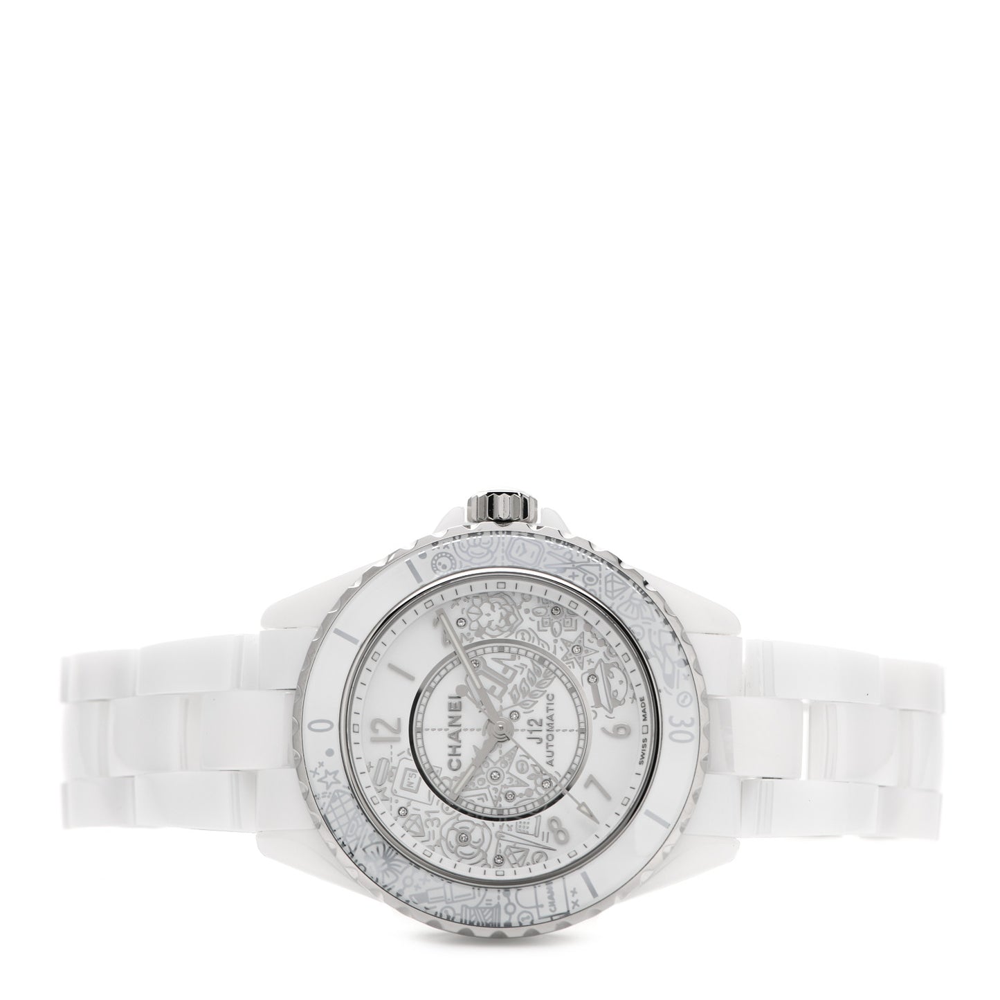 Stainless Steel Ceramic Diamond 38mm J12 Limited Edition Automatic Watch White